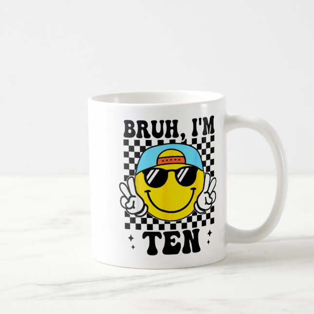 Bruh I'm Ten 10 10th Birthday Groovy Boys Girls 10 Kaffemugg (Höger)