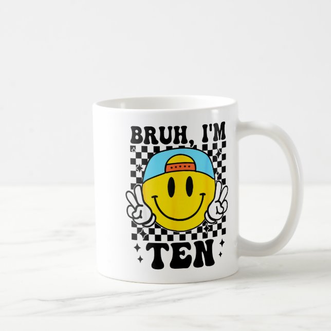 Bruh I'm Ten 10 10th Birthday Groovy Boys Girls 10 Kaffemugg (Höger)