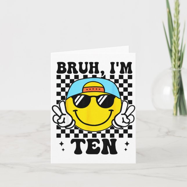 Bruh I'm Ten 10 10th Birthday Groovy Boys Girls 10 Kort (Framsida)