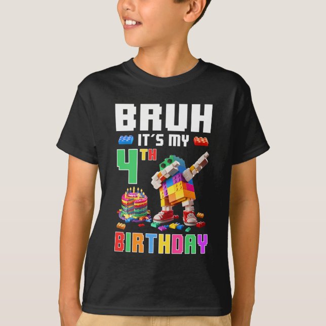 Bruh its My 4e födelsedagen Master Builder Dabbing T Shirt (Framsida)