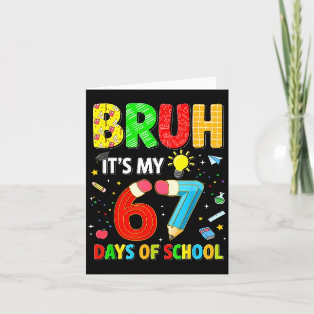 Bruh It's My 67 Days Of School Funny Meme Boy Girl Kort (Framsida)