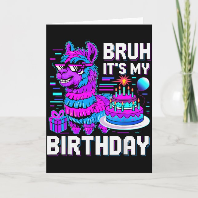 Bruh Its My Birthday Llama Nata Boy Girl Family Pa Kort (Framsida)