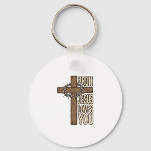 Bruh Jesus Älskar Dig Kors Vintage Kristna Vektor Nyckelring