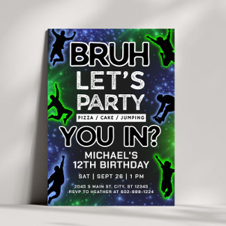 Bruh Jump Trampoline Park Glow Birthday-inbjudan Inbjudningar