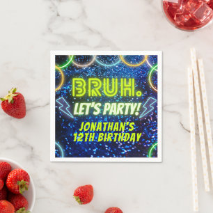 Bruh Låt oss Party Neon Glow Blue Grönt Birthday Pappersservett
