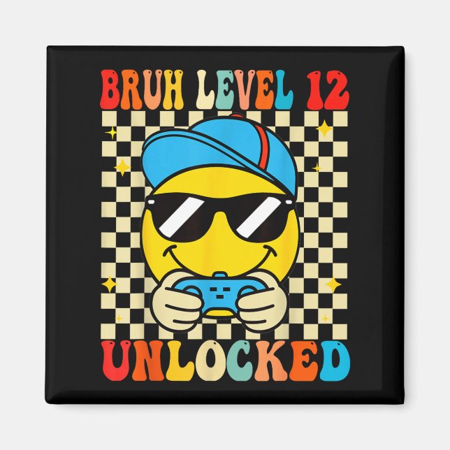 Bruh Level 12 Unlocked Smile Face Video Gamer 12th Magnet (Framsidan)