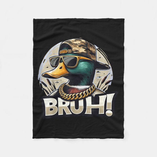 Bruh Mallard Duck Funny Duck Hunting Humor  Fleecefilt (Framsidan)