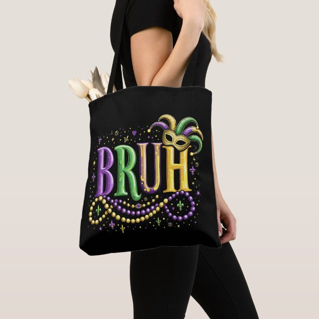 Bruh Mardi Gras - Funny och Festive Carnival Tygkasse (Närbild)