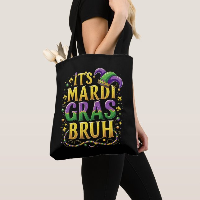 Bruh Mardi Gras - Funny och Festive Carnival Tygkasse (Närbild)
