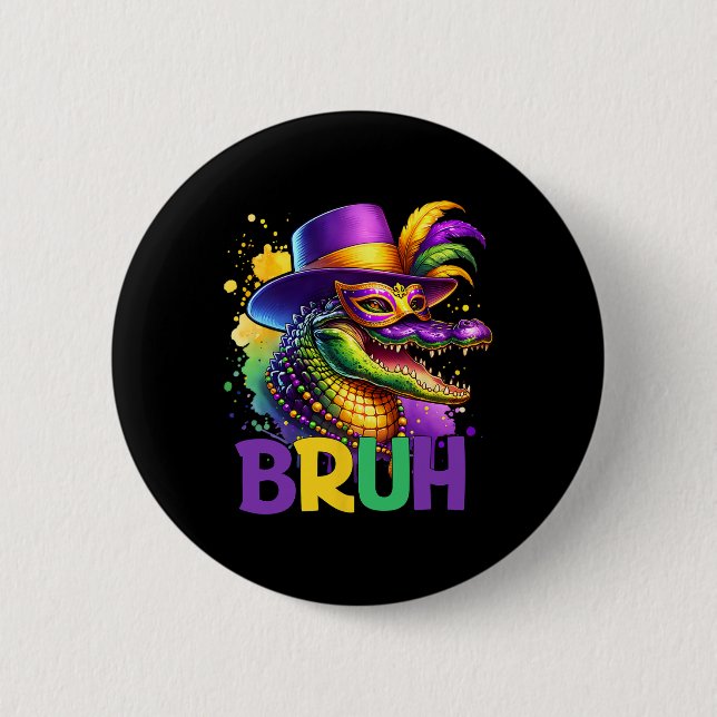 Bruh Mardi Gras Tonåringar Boys Kids Alligator Mar Knapp (Framsida)
