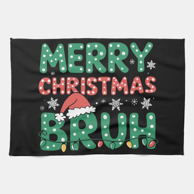 Bruh Meme Funny som säger Bro Hälsning jul Kökshandduk (Horisontell)