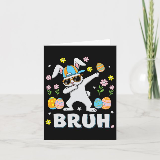 Bruh Meme Påsk Dabbing Bunny Eggs Boys Kort (Framsida)