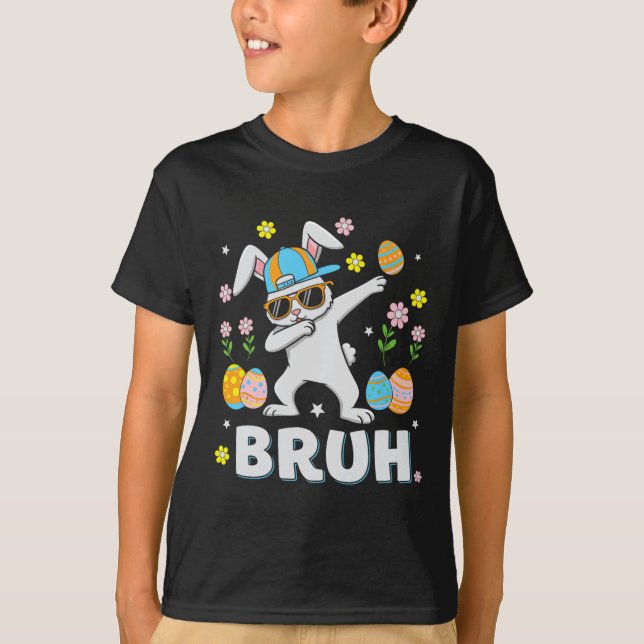 Bruh Meme Påsk Dabbing Bunny Eggs Boys T Shirt (Framsida)