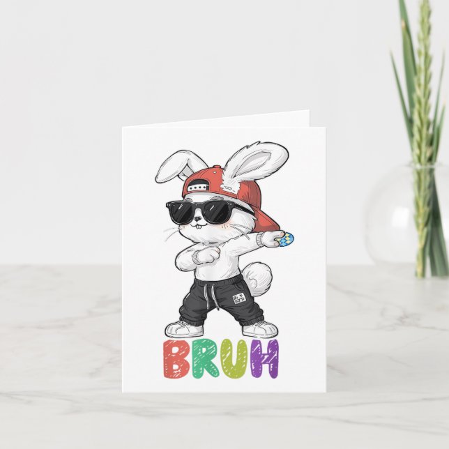 Bruh Meme Påsk Dabbing Bunny Påsk Bruh Boy Kort (Framsida)
