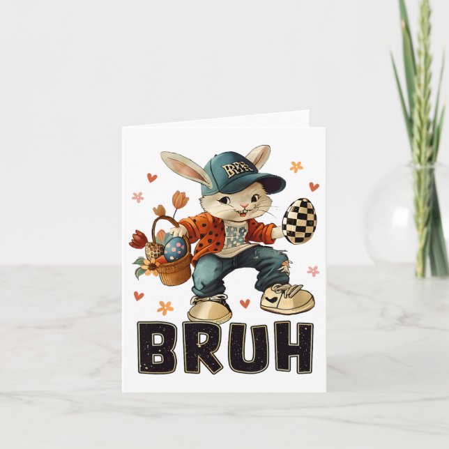 Bruh Meme Påsk Day Funny Bunny Eggs Tonåringars Bo Kort (Framsida)