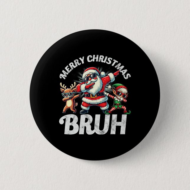 Bruh Meme Santa Dabbing genom Snö jul Knapp (Framsida)