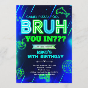 Bruh Neon pool Födelsedagsinbjudan Inbjudningar