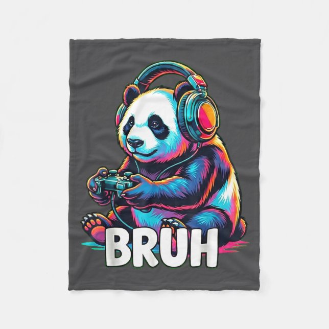 Bruh Panda Gamer With Headphones Controller  Fleecefilt (Framsidan)