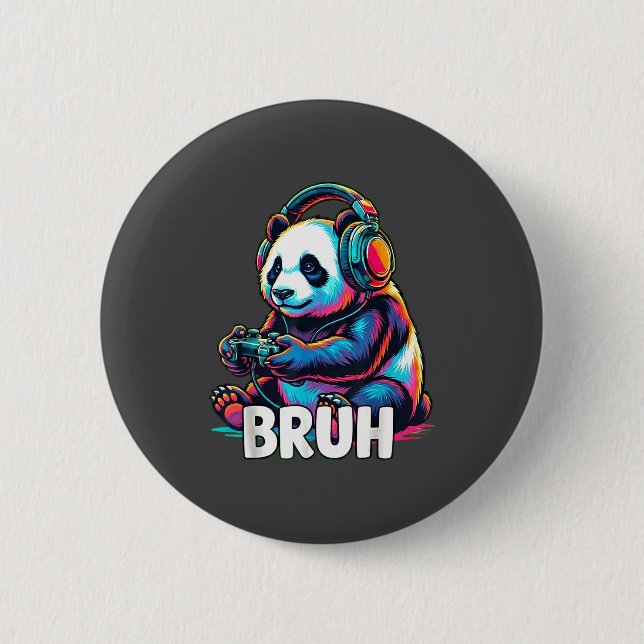 Bruh Panda Gamer With Headphones Controller  Knapp (Framsida)