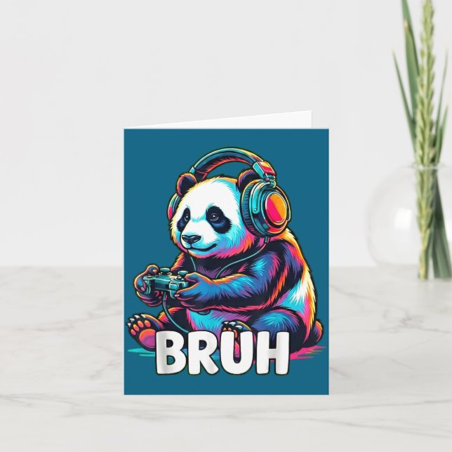 Bruh Panda Gamer With Headphones Controller  Kort (Framsida)