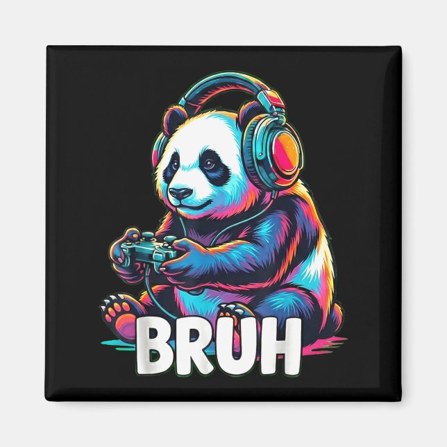 Bruh Panda Gamer With Headphones Controller  Magnet (Framsidan)