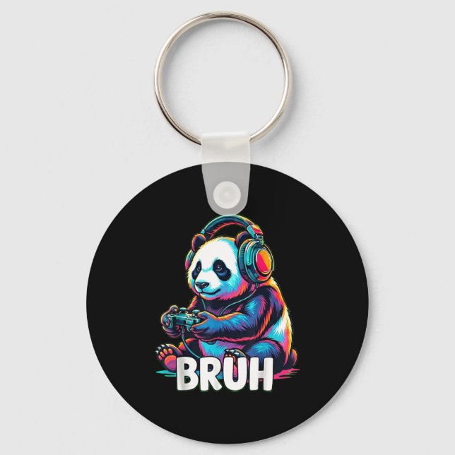 Bruh Panda Gamer With Headphones Controller  Nyckelring (Framsida)