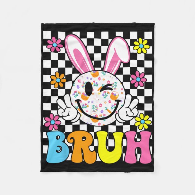 Bruh Påsk Day Funny Bunny Eggs Groovy Smile Ansikt Fleecefilt (Framsidan)