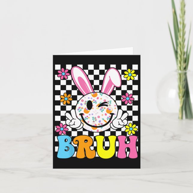 Bruh Påsk Day Funny Bunny Eggs Groovy Smile Ansikt Kort (Framsida)