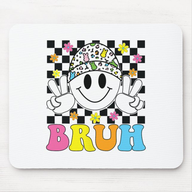 Bruh Påsk Day Funny Bunny Eggs Groovy Smile Ansikt Musmatta (Framsidan)