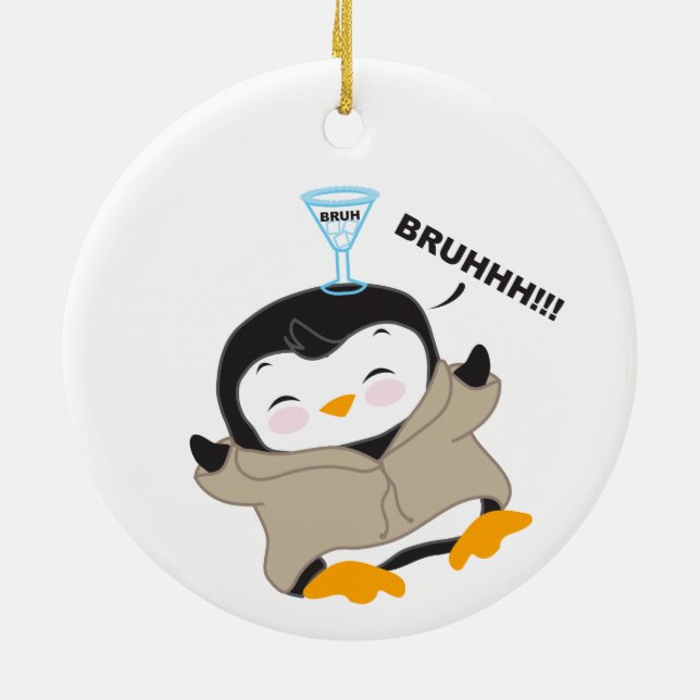 Bruh Penguin - Tipsy Julgransprydnad Keramik (Baksidan)