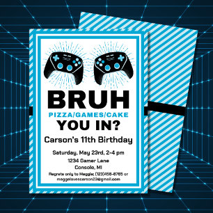 Bruh Personlig Gamer Pizza Party Birthday Inbjudningar