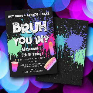 Bruh Pojkars Födelsedags Neon Graffiti Tonåringar Inbjudningar