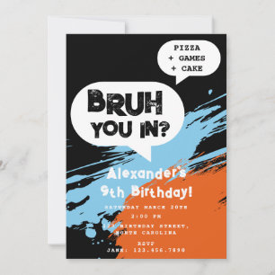 Bruh Pojkens Födelsedags Graffiti Orange Blå Talbu Inbjudningar