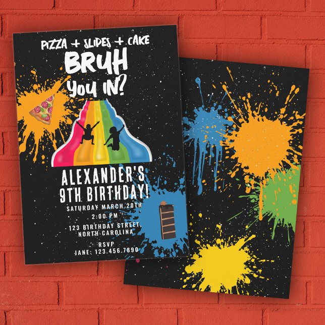 Bruh Pojkens Födelsedags Inomhus Rutschkana Park L Inbjudningar (Bruh Boy's Birthday Indoor Slide Park Playground Invitation)