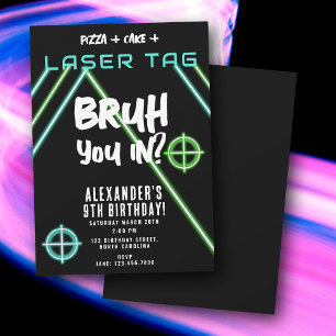 Bruh Pojkens Födelsedags Neon Laser Tag Inbjudningar