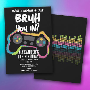 Bruh Pojkens Födelsedags Neon Spel Tonåring Spelar Inbjudningar