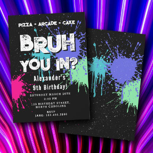 Bruh Pojkens Födelsedagsfest Neon Graffiti Tonårin Inbjudningar