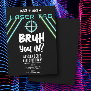 Bruh Pojkens Födelsedagsfirande Neon Laser Tag Inbjudningar