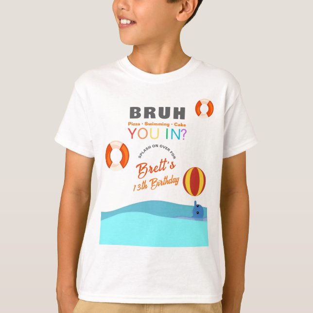 Bruh Pool Party Birthday kids T Shirt (Framsida)