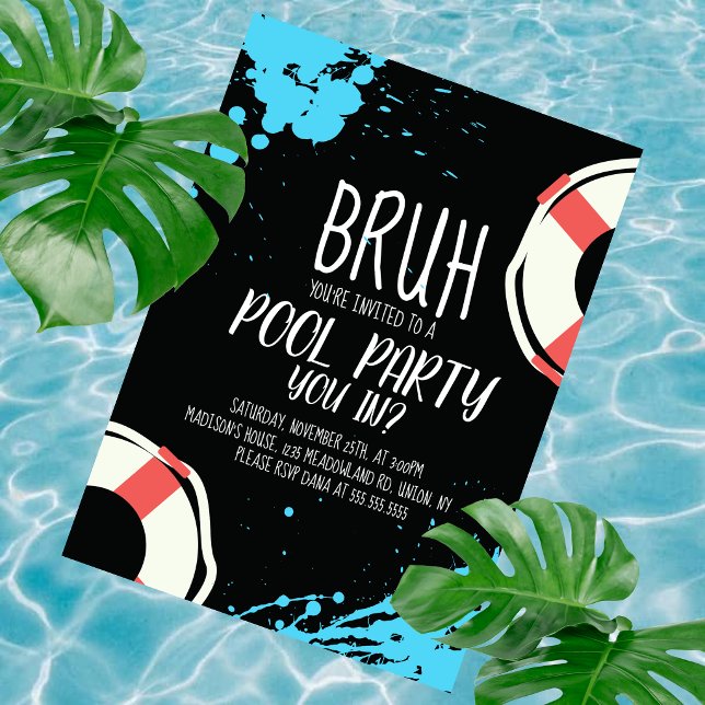 Bruh Poolparty Livräddare Födelsedag  Inbjudningar (Skapare uppladdad)