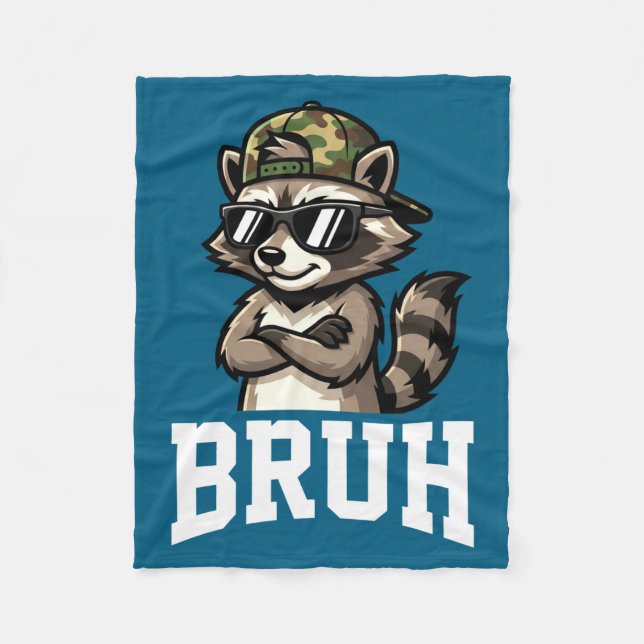 Bruh Raccoon Camo Hat Funny Youth Teens Kids Slang Fleecefilt (Framsidan)