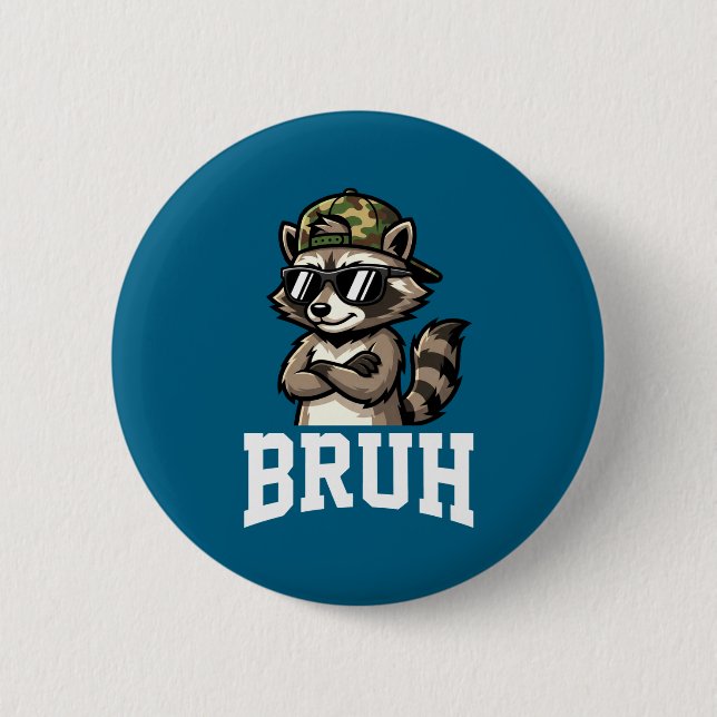 Bruh Raccoon Camo Hat Funny Youth Teens Kids Slang Knapp (Framsida)