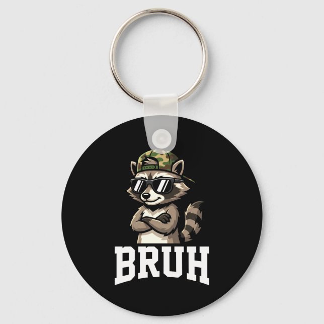 Bruh Raccoon Camo Hat Funny Youth Teens Kids Slang Nyckelring (Framsida)