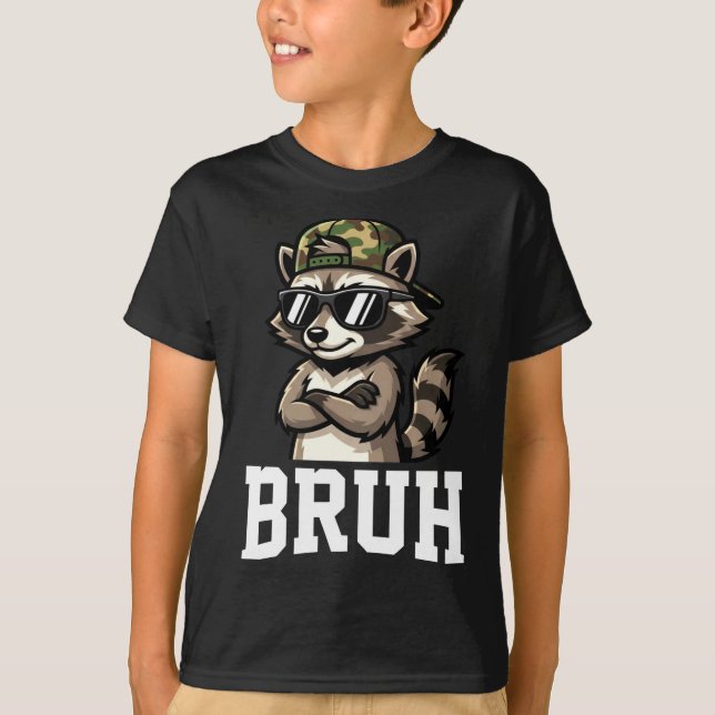 Bruh Raccoon Camo Hat Funny Youth Teens Kids Slang T Shirt (Framsida)