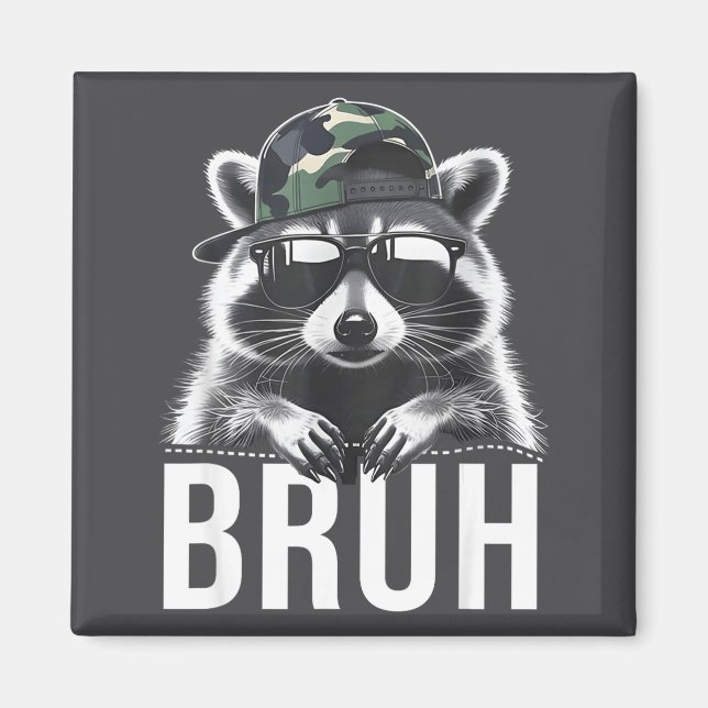 Bruh Raccoon Trash Racoon Camo Hat Youth Teens Kid Magnet (Framsidan)
