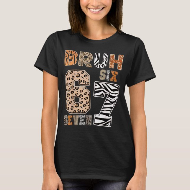 Bruh Six Seven 67 Meme Tee Wild Animal Print Kids  (Framsida)