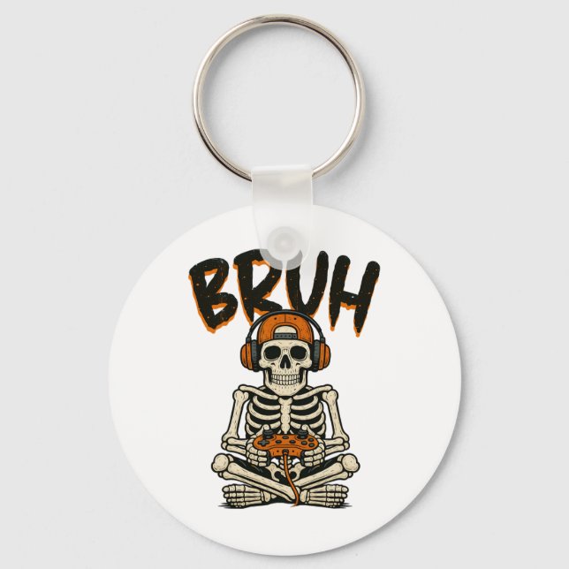 Bruh Skeleton Gamer Funny Halloween-videospel B Nyckelring (Framsida)