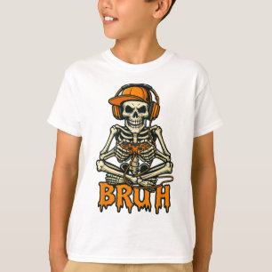 Bruh Skeleton Gamer Funny Video Gaming Game Hallow T Shirt