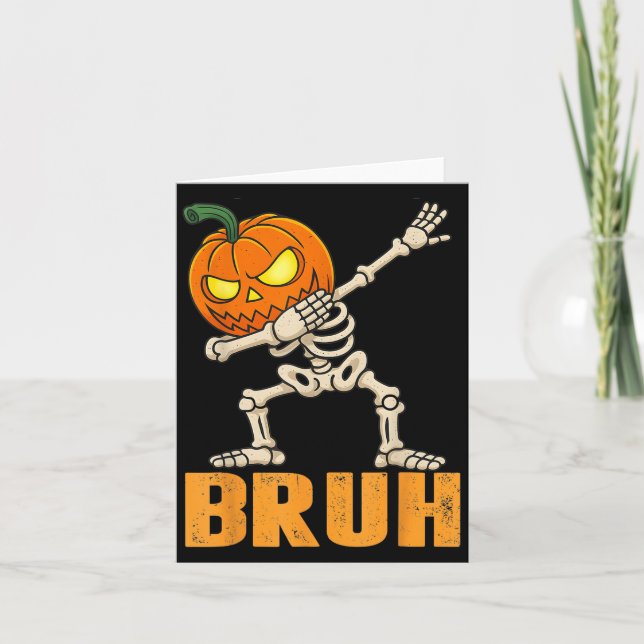 Bruh Skeleton Halloween Dabbing Boys Pumpkin Jack Kort (Framsida)