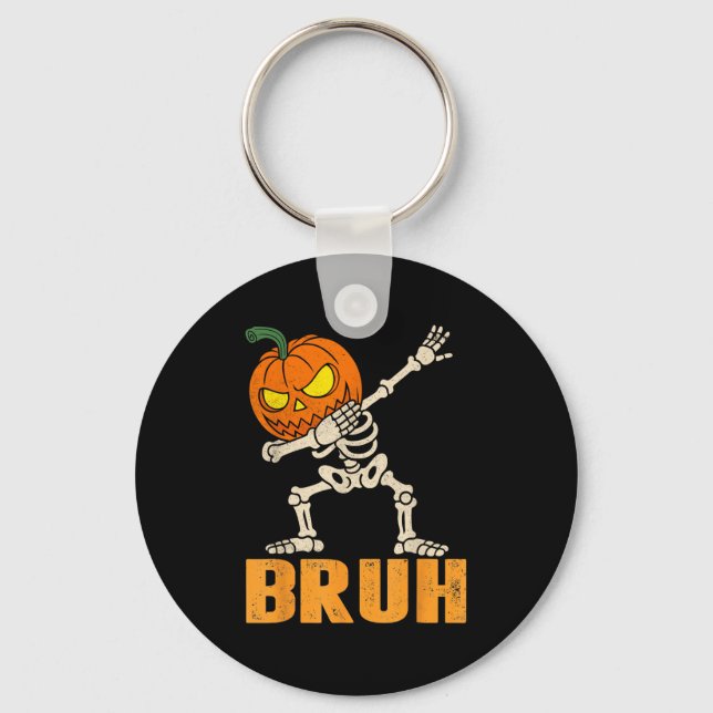 Bruh Skeleton Halloween Dabbing Boys Pumpkin Jack Nyckelring (Framsida)